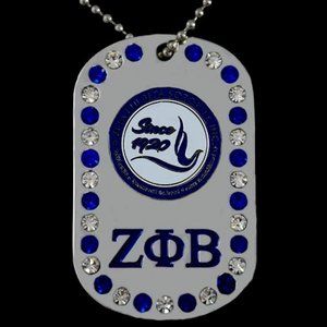 Zeta Phi Beta Bling Rhinestone Double Side Dog Tag Necklace
